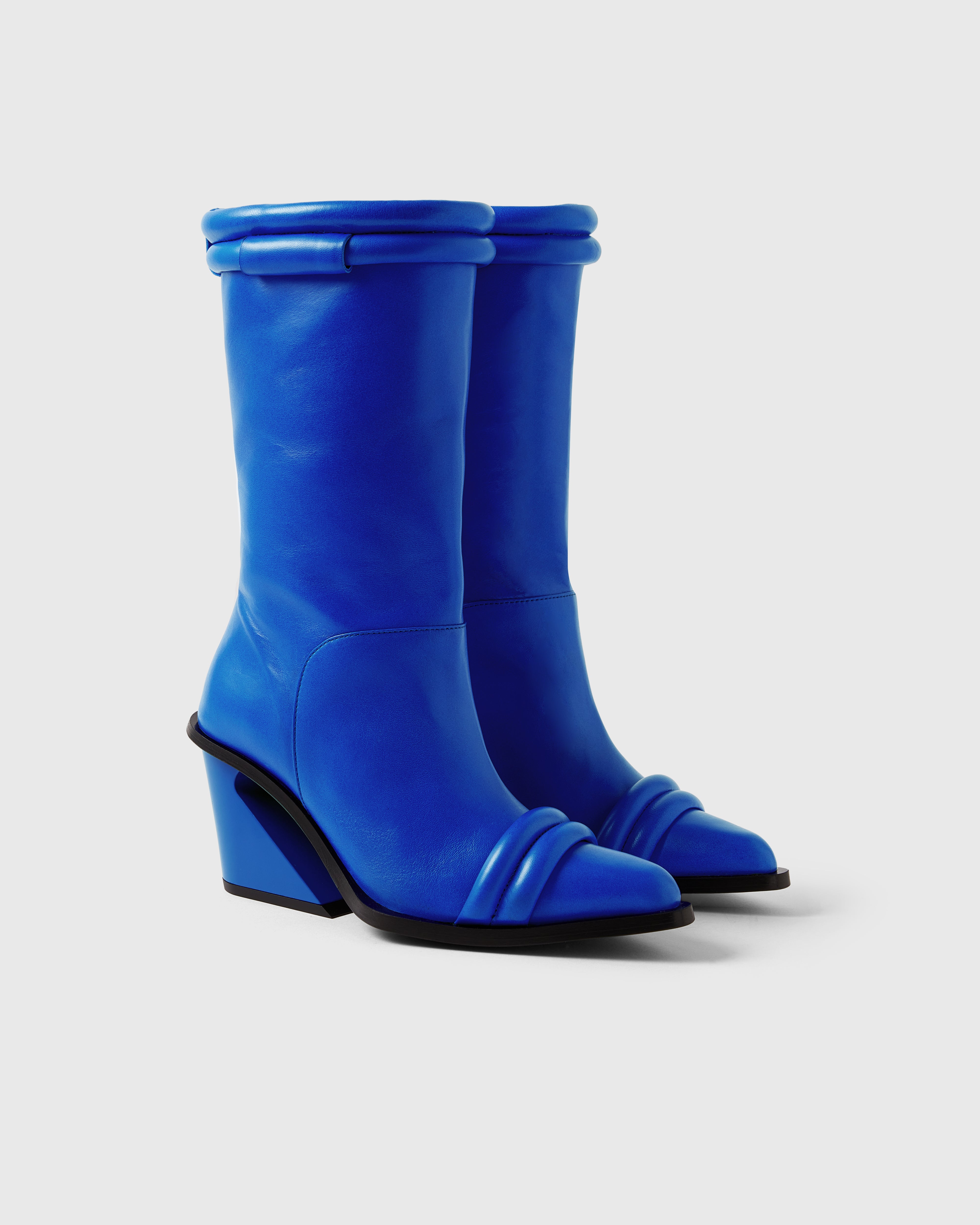 Farrago Thalia sustainable designer leather boots in electric blue.