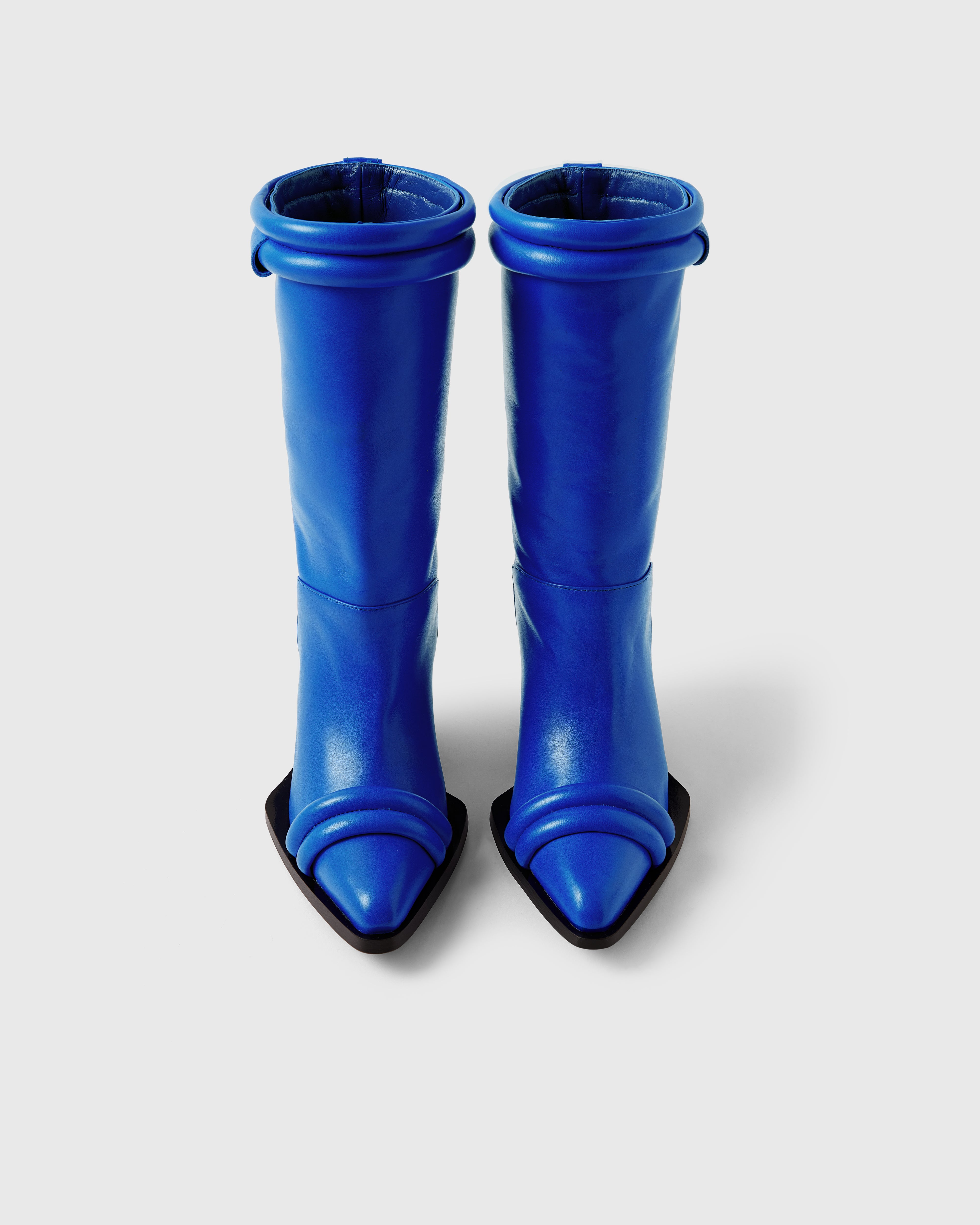 Farrago Thalia sustainable designer leather boots in electric blue.