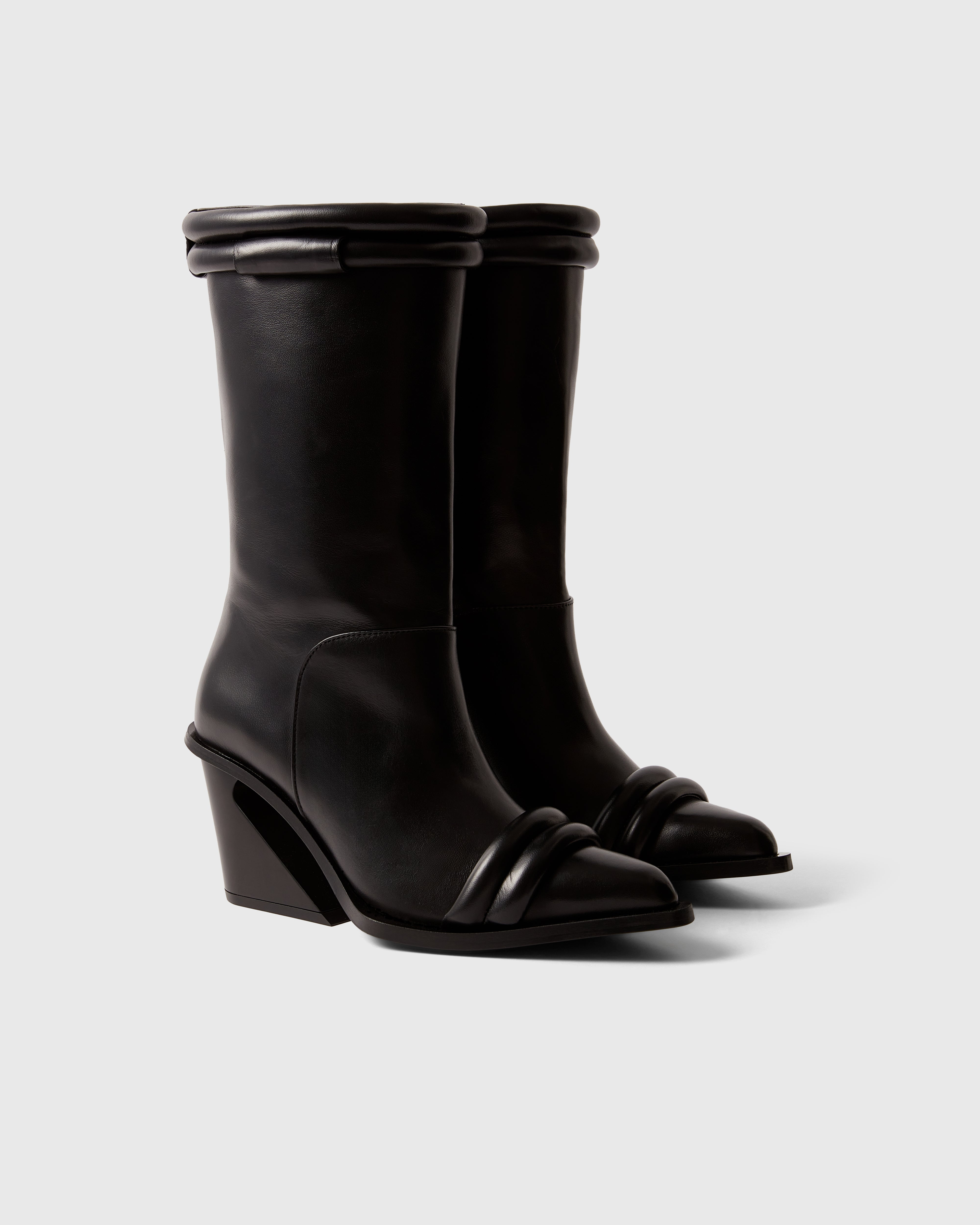 Farrago Thalia sustainable designer leather boots in jet black.